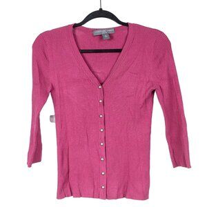 Josephine Chaus Cardigan Sweater S Petite Womens Purple Viscose Silk Ribbed